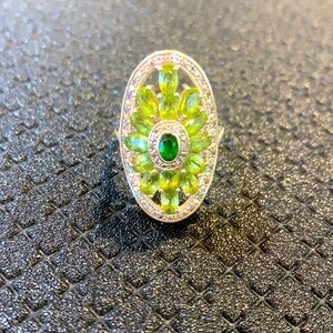 Wow beautiful peridot, chrome diopside and white topaz sterling silver ring
